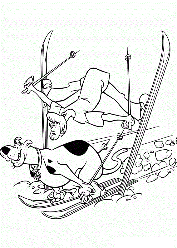 Scooby and Shaggy on skis coloring page